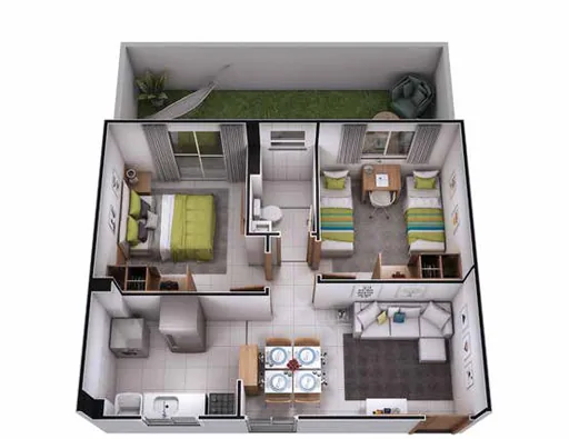 Planta 3d apartamento dois quartos 2