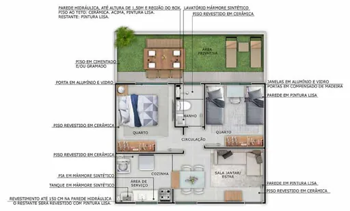 Planta baixa apartamento com area privativa