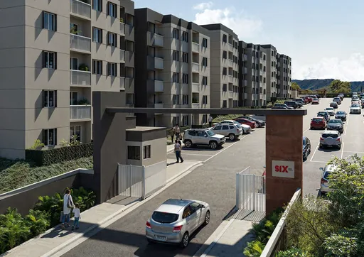 Fachada entrada condominio render