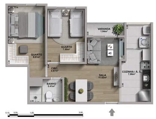 Planta apartamento 2 quartos com varanda