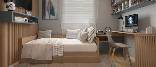 Quarto solteiro decorado render