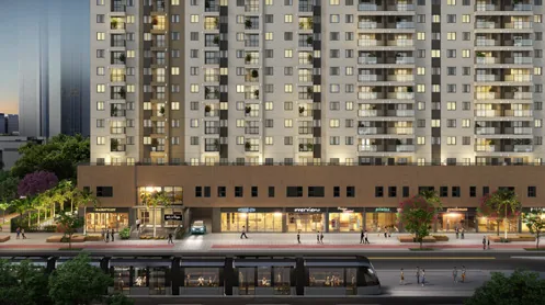 Fachada empreendimento render noturno