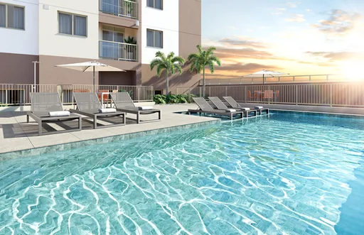 Piscina area lazer render empreendimento