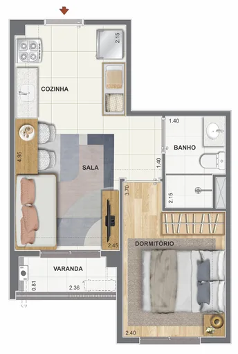 Planta apartamento 1 dormitorio varanda