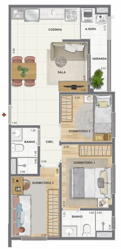 Planta apartamento 3 dormitorios