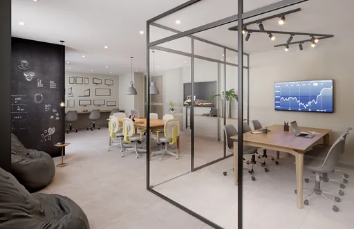 Render espaco coworking sala reuniao