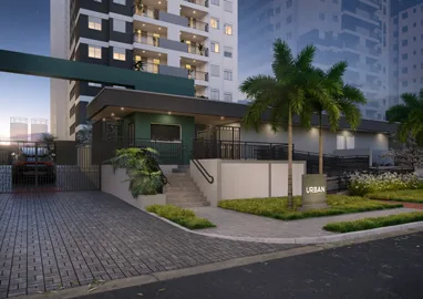 Render fachada entrada empreendimento noturno