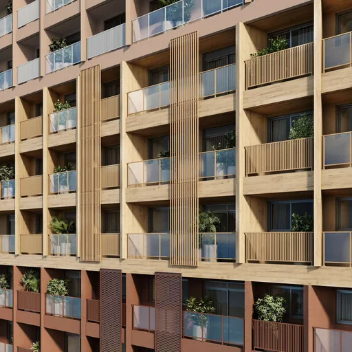 Fachada varanda render detalhe edificio