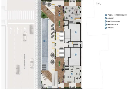Planta pavimento amenidades piscina fitness salao