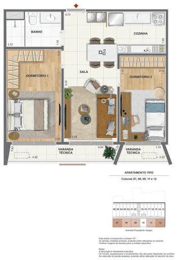 Planta tipo apartamento 2 dormitorios