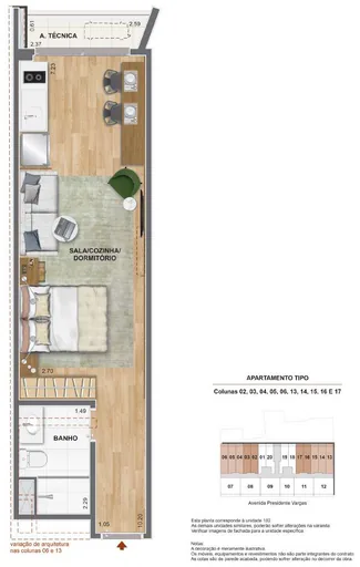 Planta tipo apartamento studio sala cozinha dormitorio