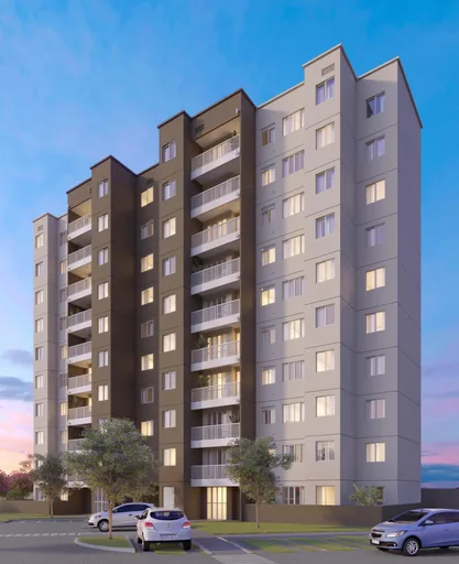 Fachada render edificio externo crepusculo