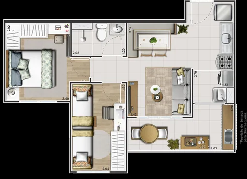 Planta apartamento 2 dormitorios com cotas