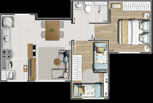 Planta apartamento dois quartos mobiliada