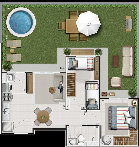 Planta baixa casa com piscina jardim