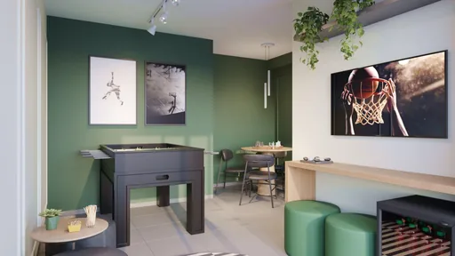 Sala jogos pebolim tv render amenidade