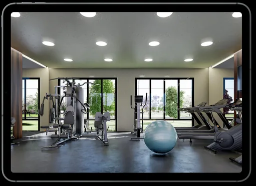 Academia fitness render interior amenidade