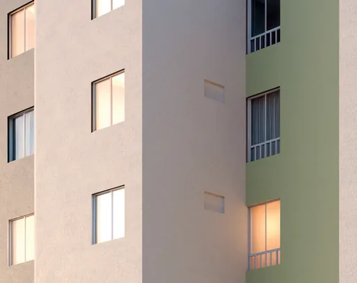 Fachada edificio render noturno detalhe