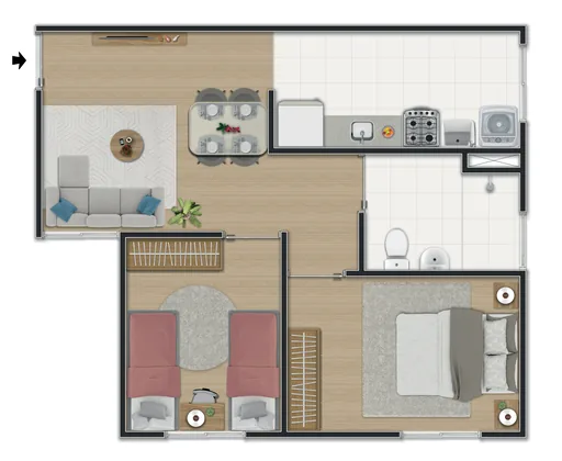 Planta baixa apartamento mobiliada