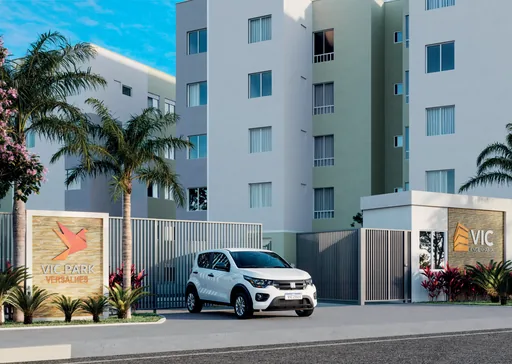 Render fachada noturna entrada edificio