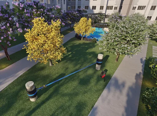 Area lazer slackline jardim piscina render