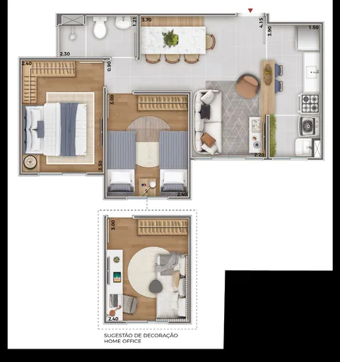 Planta apartamento decorada home office