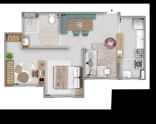 Planta apartamento um dormitorio dimensionada