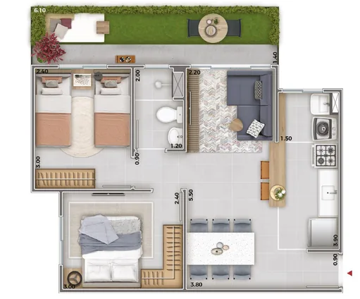 Planta baixa apartamento com jardim