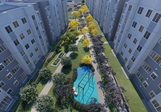 Render area comum piscina jardim condominio