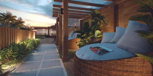 Area externa pergolado lounge jardim