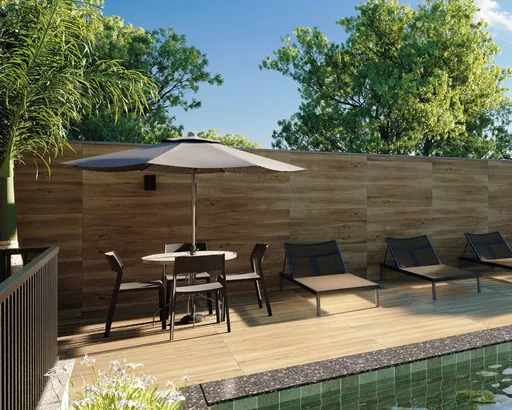 Area piscina deck espreguicadeiras render
