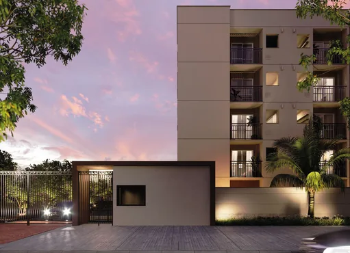 Fachada edificio portaria entardecer render