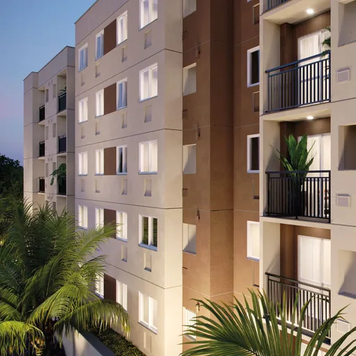 Fachada edificio render noturno varanda