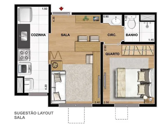 Planta apartamento sala quarto cozinha banho 2
