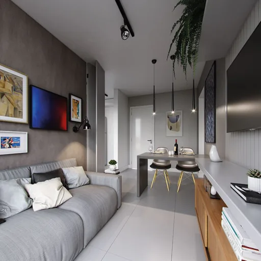 Render sala estar jantar apartamento