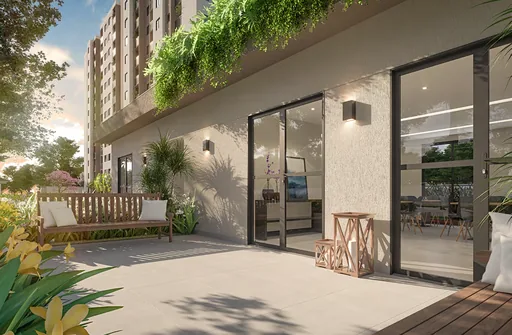 Area externa jardim salao amenidade render
