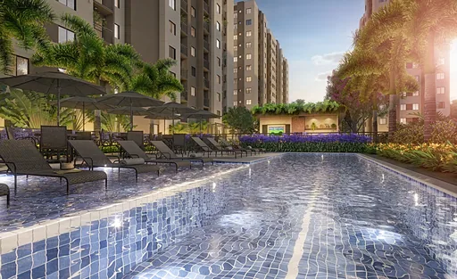 Piscina area lazer render condominio