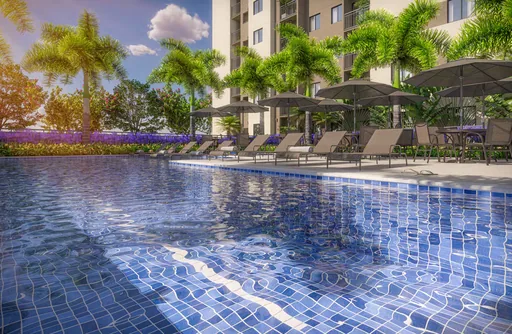 Piscina area lazer render empreendimento