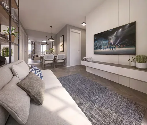 Sala estar jantar render apartamento