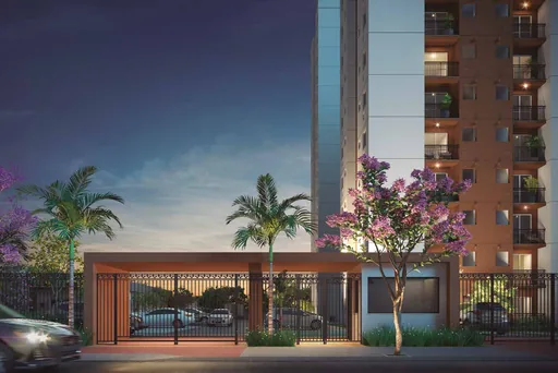 Fachada entrada condominio noite render