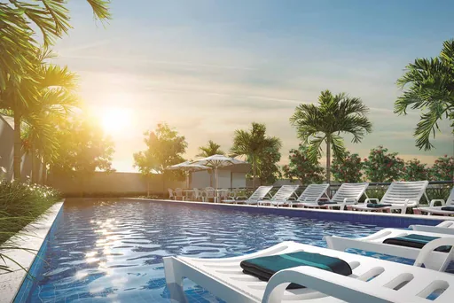 Piscina area lazer render empreendimento