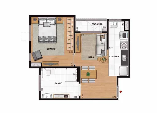 Planta apartamento 1 quarto sala cozinha varanda